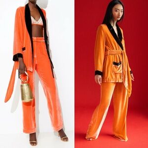 NWT Sleeping with Jacques Velvet Peach Bon Vivant Robe Pant 2 Piece Co-Ord Set
